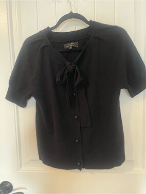 Robert Rodriguez Cashmere Black Tie-Neck Short Sleeve Cardigan Size Small Made